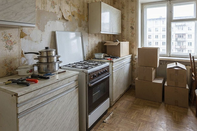 Старая кухня, подготовленная к демонтажу