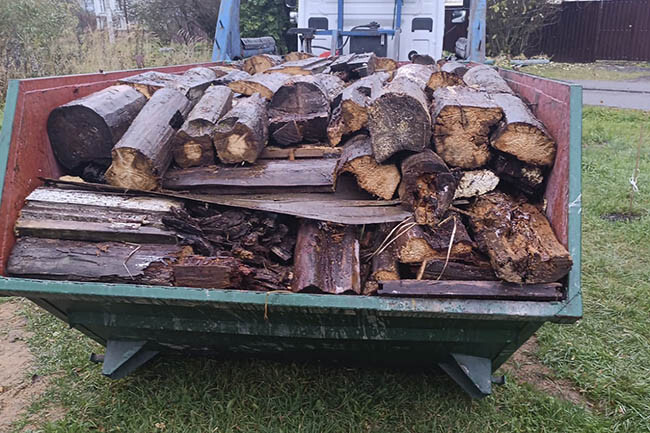 Вывоз древесного мусора контейнером 8 кубов с участка в Подольске