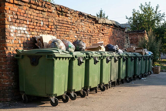 Ряд контейнеров с ТКО на улице